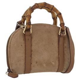 Borsa a mano in nylon Gucci Bamboo 2 vie marrone argento 039 1705 0701 Auth bs33342