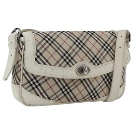 Borsa a spalla Burberry Nova Check in tela pelle beige bianco argento autentica 170957