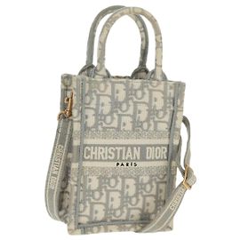 Mini borsa Tote da libro Trotter in tela obliqua Christian Dior bianco oro Auth 170699M