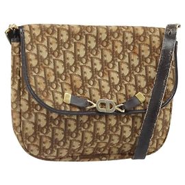 Borsa a Spalla in Tela Trotter Christian Dior Marrone Oro Auth 168939