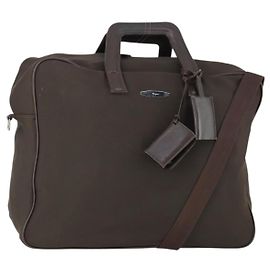 Salvatore Ferragamo Boston Bag Canvas Brown Silver Auth bs32884