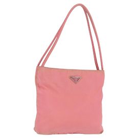 Borsa Tote PRADA in nylon rosa argento Auth BA10488