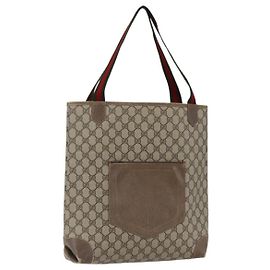 GUCCI GG Supreme Web Sherry Linie Tote Bag aus PVC Beige Rot Auth ep13075