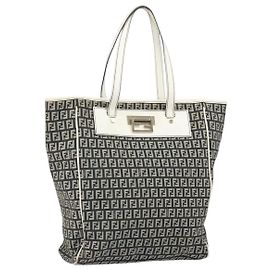 FENDI Zucchino Canvas Tote Bag Schwarz Gold Auth 169614