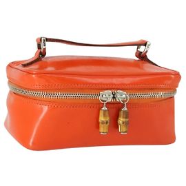 Borsa a mano Vanity in bambù GUCCI in vernice arancione argento 032 1956 0151 Auth 170518