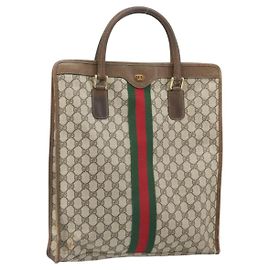 Borsa tote in PVC beige e rosso della linea Sherry GG Supreme di GUCCI 010 378 Auth ka2369