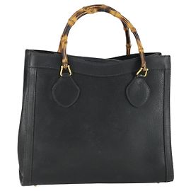 Bolsa de mão em couro Gucci Bamboo preta e dourada 002 123 0260 Auth ep13295