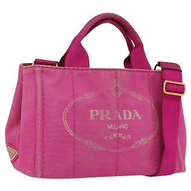 PRADA Canapa PM Hand Bag Canvas 2way Pink Gold Auth ka2235