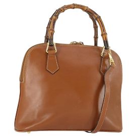GUCCI Bamboo Hand Bag Leather 2way Brown Gold 000 122 0290 Auth 168572
