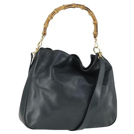Borsa a mano in pelle Gucci Bamboo 2way Navy Oro 001 3754 1577 Auth 170508