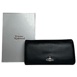 Carteira de couro vintage Vivienne Westwood preta