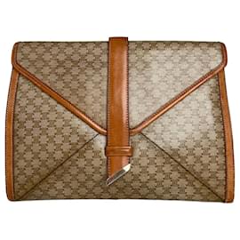 Vintage Celine Triomphe Monogramm Leder Clutch Beige Braun - Céline