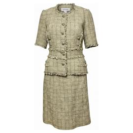 Chanel 10P Fantasy Tweed Beige Metallic Gold Jackenrock-Anzug Set FR 42/44