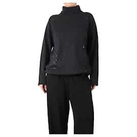 Akris Dunkelgrauer Pullover mit Pailletten - Größe UK 10