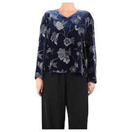 Giorgio Armani Blaues Samt-Jacquard-Oberteil - Größe UK 16