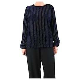 Giorgio Armani Gestreifter blauer Samt-Top - Größe UK 14