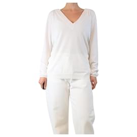 Weißer V-Ausschnitt-Pullover - Größe XL - Brunello Cucinelli