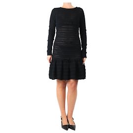 Valentino Vestido midi negro de manga larga con detalle de lazo - talla M