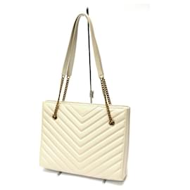 Borsa a spalla in pelle avorio con catena Saint Laurent