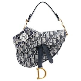 Borsa a sella in tela micro obliqua blu Dior