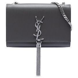 Saint Laurent Nero Piccolo Grain de Poudre Monogramma Kate con Frange Crossbody