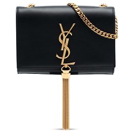 Borsa a tracolla Kate Monogram in vitello liscio nero con frange di Saint Laurent
