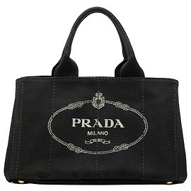 Sacoche en toile noire Canapa avec logo Prada