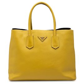 Prada Gelbe mittelgroße Saffiano-Leder-Doppeltasche
