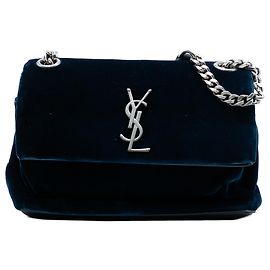 Saint Laurent Blu Piccolo Crossbody in Velluto Monogramma West Hollywood