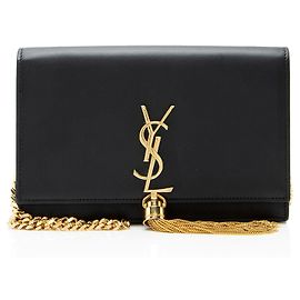 Portafoglio a catena con frange Monogram Kate in pelle di vitello Saint Laurent