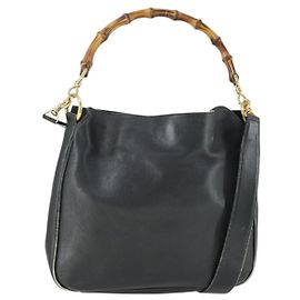 Borsa a mano in pelle Gucci Bamboo 2way Nera Oro 001 123 1638 Auth 169470