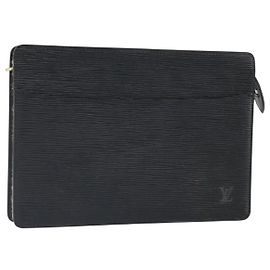 LOUIS VUITTON Pochette Uomo Epi Borsa Clutch Nera M52522 LV Auth 171613