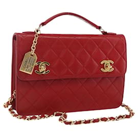 CHANEL Matelassé 23 Borsa a Catena con Doppia Chiusura in Pelle di Agnello Rossa CC Auth 166468SAM