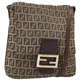 Bolsa de Ombro em Lona Zucchino FENDI Bege Dourado Auth 169575 - Fendi