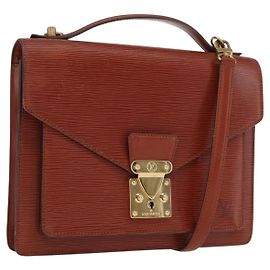 LOUIS VUITTON Borsa a Mano Epi Monceau 28 Marrone M52123 LV Auth 170765