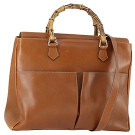 Borsa a mano in pelle GUCCI Bamboo 2 in 1 Marrone Oro 002 123 0322 Auth 165977