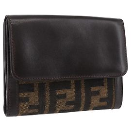 Portafoglio in tela Zucca FENDI in pelle nera e marrone Auth am10756V