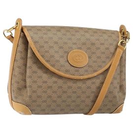 Gucci Bolsa de Ombro Micro GG Supreme PVC Bege Ouro 001 099 4084 Auth 169812
