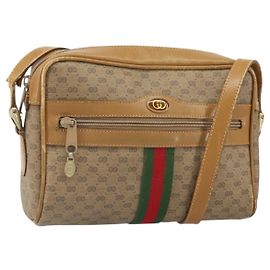 Borsa a Spalla GUCCI Micro GG Supreme Web Sherry Line PVC Beige Oro Auth 169606