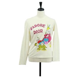 T-shirt in cotone a maniche lunghe Christian Dior, taglio e cucito, bianca, Auth 171428V