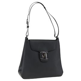 Vala Schultertasche aus Leder Silber Schwarz Salvatore Ferragamo Auth ka2360