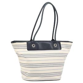 Borsa Tote Burberry in tela e pelle bianca argento oro Auth ti3757