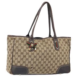GUCCI GG Canvas Web Sherry Line Tote Bag Beige Gold 163805 Auth ti3747