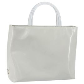PRADA Borsa a Mano Pelle Verniciata Grigio Argento Auth ep13103