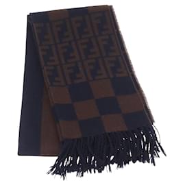 FENDI Zucca Scarf Wool Navy Brown Auth am10726V - Fendi