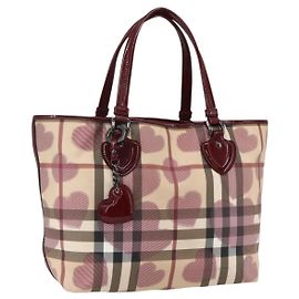 Burberry Borsa Tote Nova Check in PVC pelle beige Auth 169694
