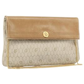Borsa a spalla in tela a nido d'ape PVC beige oro Christian Dior Auth ka2388