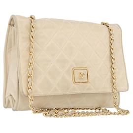 CHANEL Matelasse Chain Shoulder Bag Lamb Skin Beige Gold CC Auth BA10672