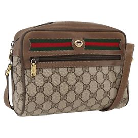 Borsa Sherry Line GG Supreme Web di GUCCI in PVC beige e oro 56 02 087 Auth BA10727