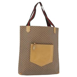 GUCCI Micro GG Supreme Sherry Linie Tote Bag aus PVC Beige Gold Rot Auth ka2297